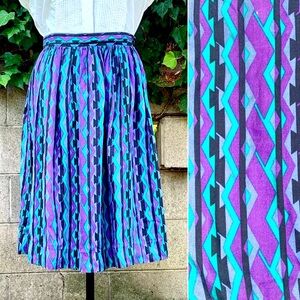 Vintage 80s Skirt S XS Purple Blue Green Plymouth Pleated Southwest Western Midi